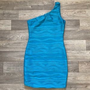 One shoulder bodycon cocktail dress blue small